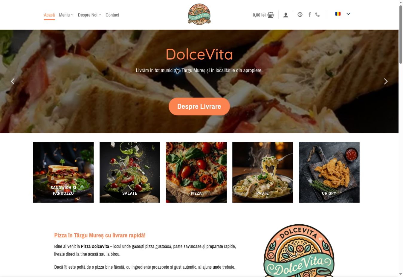 Captură reală a website-ului Pizza DolceVita