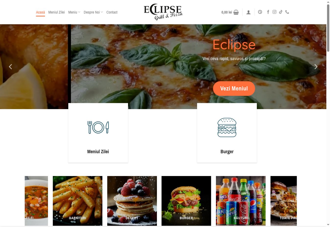 Captură reală a website-ului Eclipse Grill & Pizza